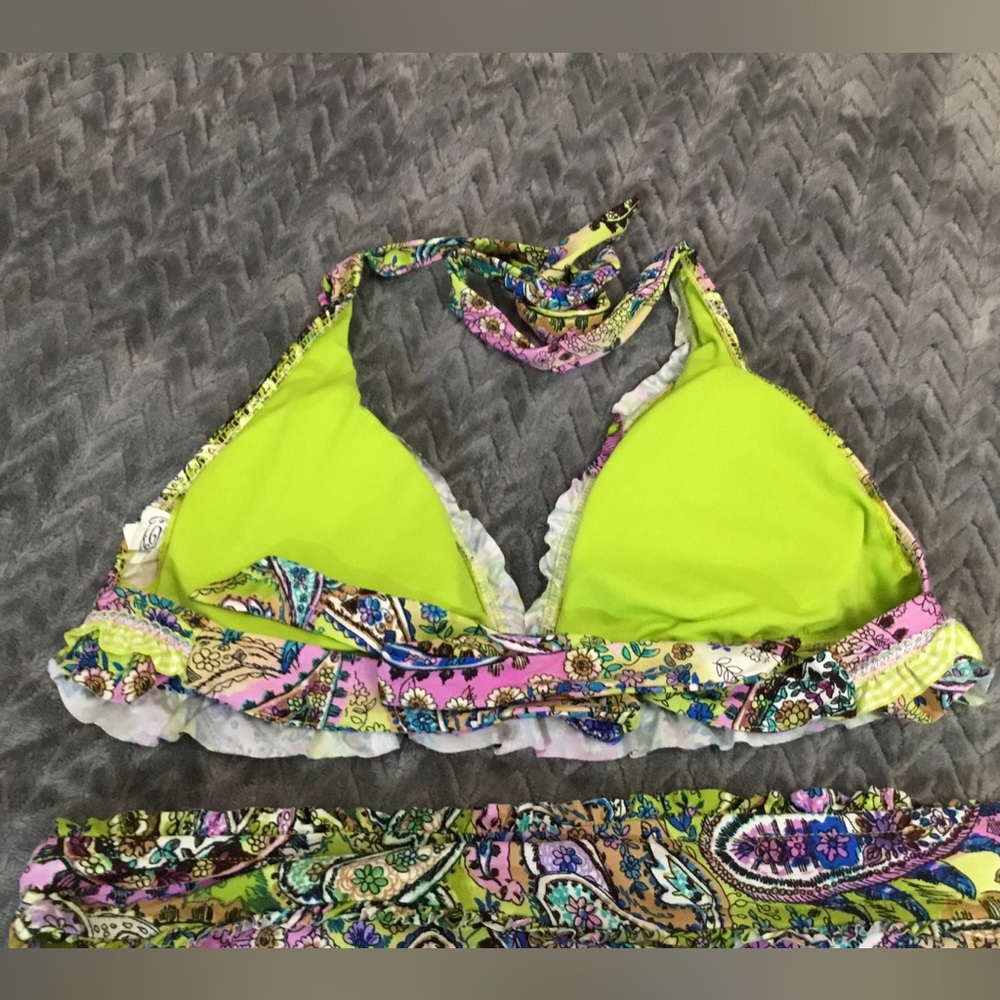 Lucky Brand Neon Paisley Bikini Swimsuit Size Medium - Picture 5 of 8